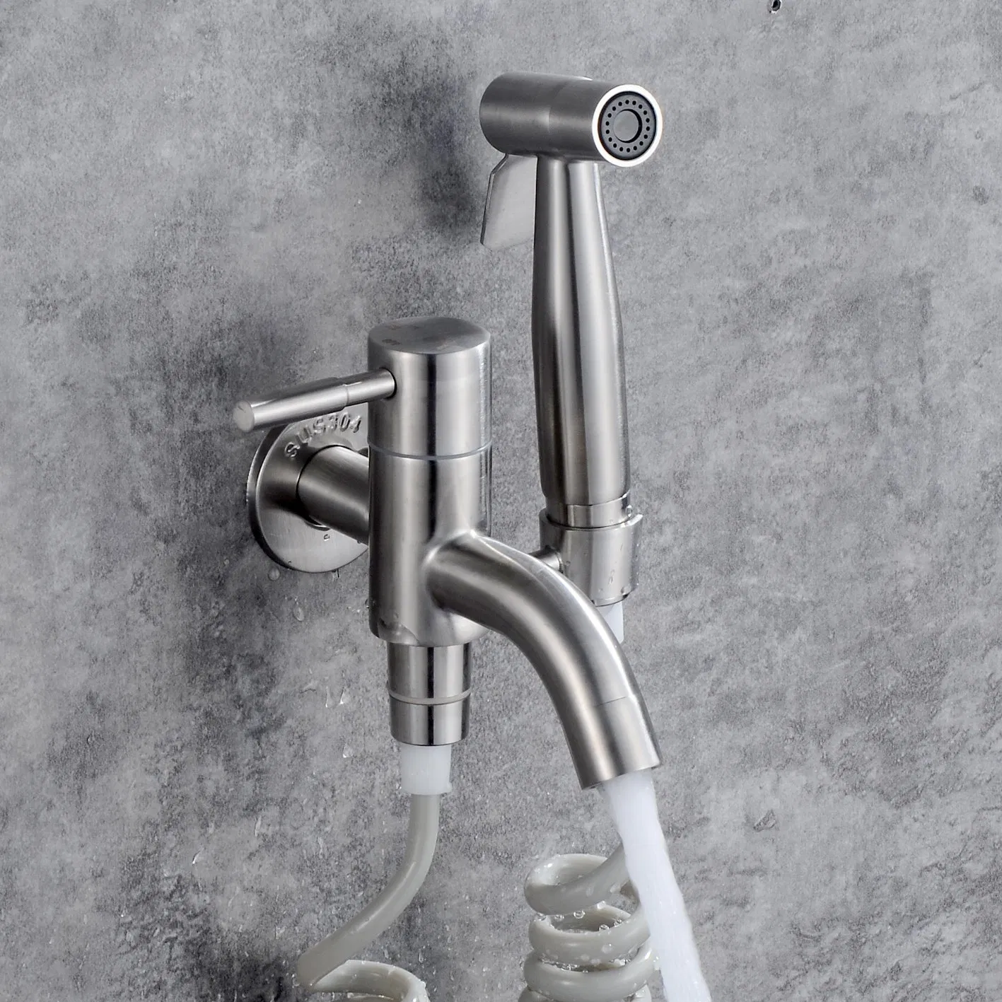 Stainless Steel 304 Spray Set Wall Mount Brushed Nickel Faucet for Toilet