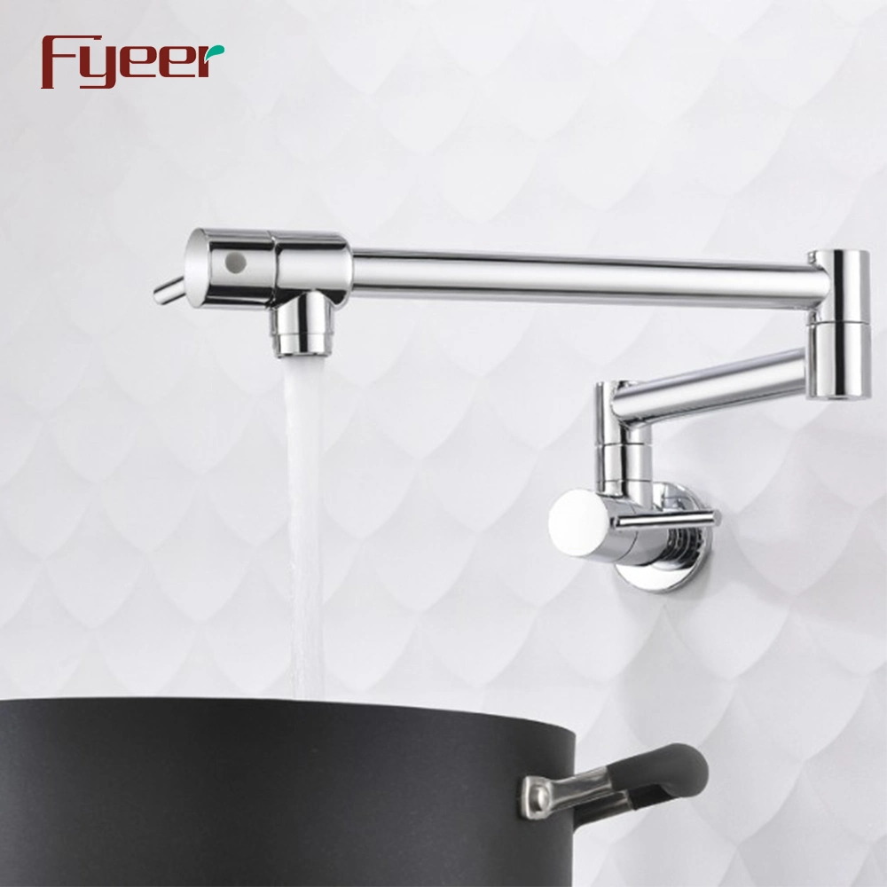 Fyeer Folding Stretchable Wall Mounted Kitchen Pot Filler Faucet with Double Joint Swing Arm