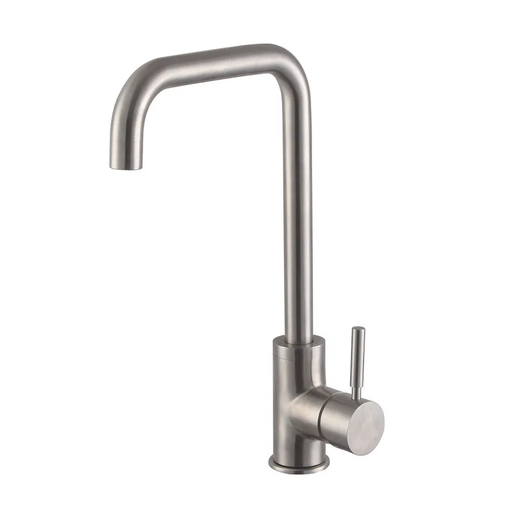Made in China Single Hole Deck Mounted Brushed Nickel Finish Stainless Steel Hot Cold Water Tap Kitchen Sink Mixer Faucet
