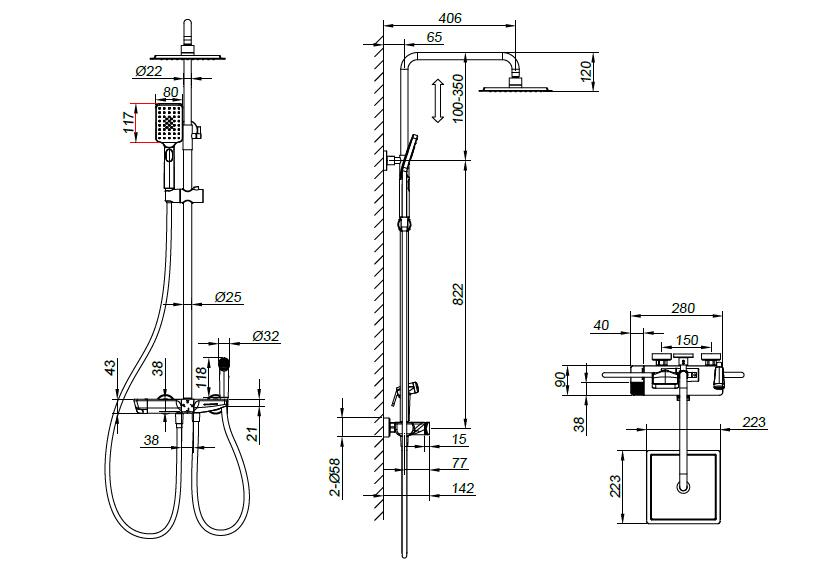 Latest Design Solid Brass Matte Black Four Functions Thermostatic Shower Valve with Shelf Thermostatic Shower Faucet