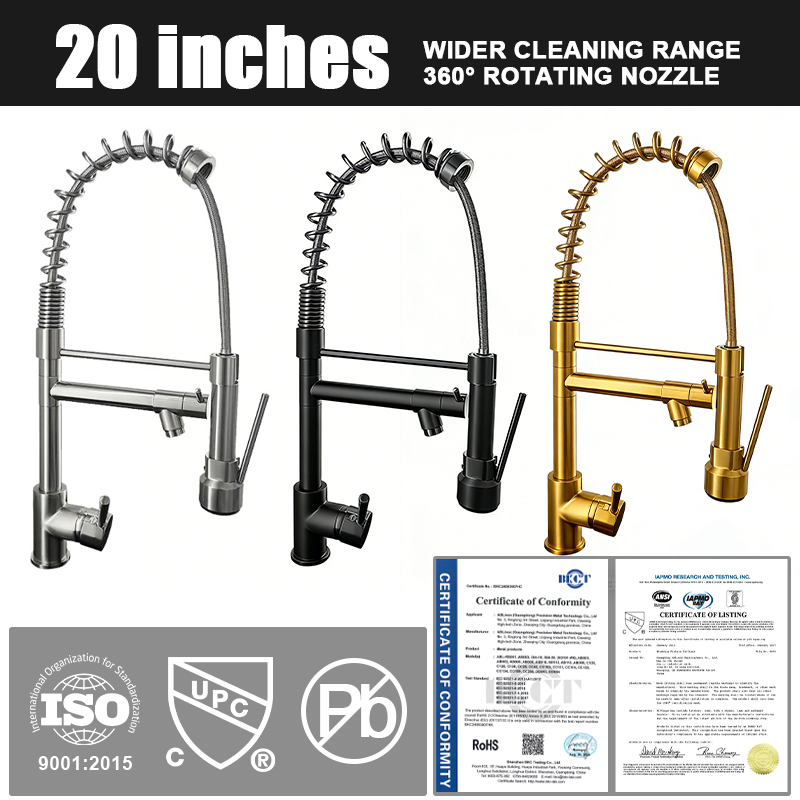 304 316 Stainless Steel Pull out Spray Faucet Kitchen Double Handle Hot and Cold Faucet Spring Sink Faucet