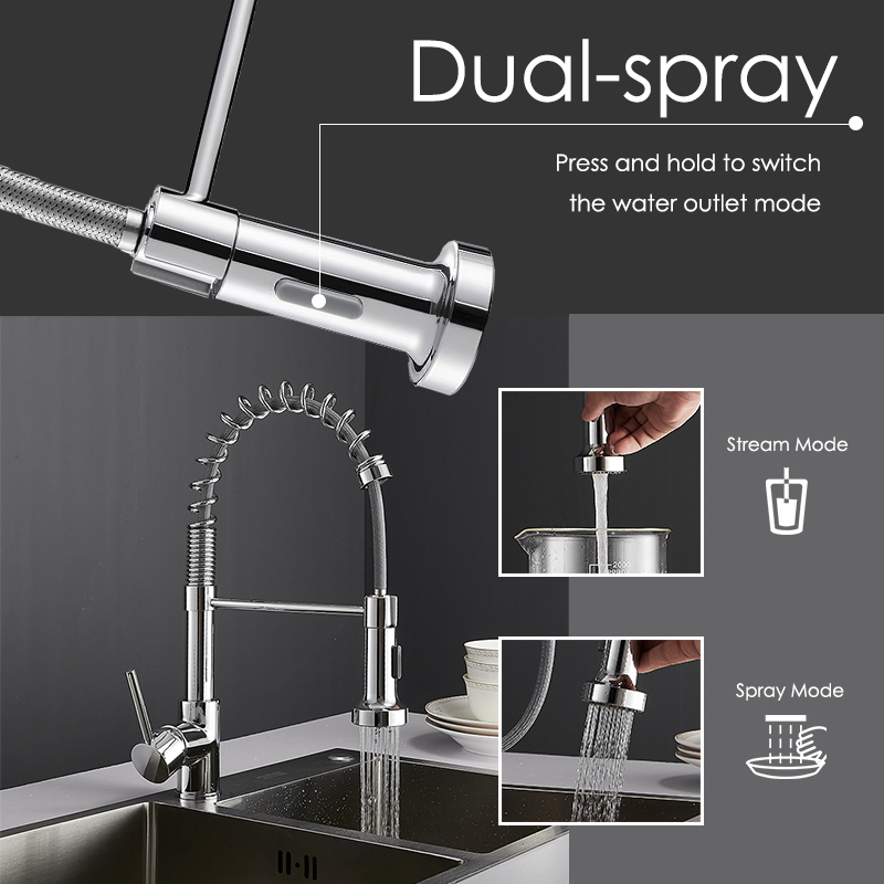 Brass Spring Pull out Pull Down Sprayer Kitchen Sink Mixer Faucet