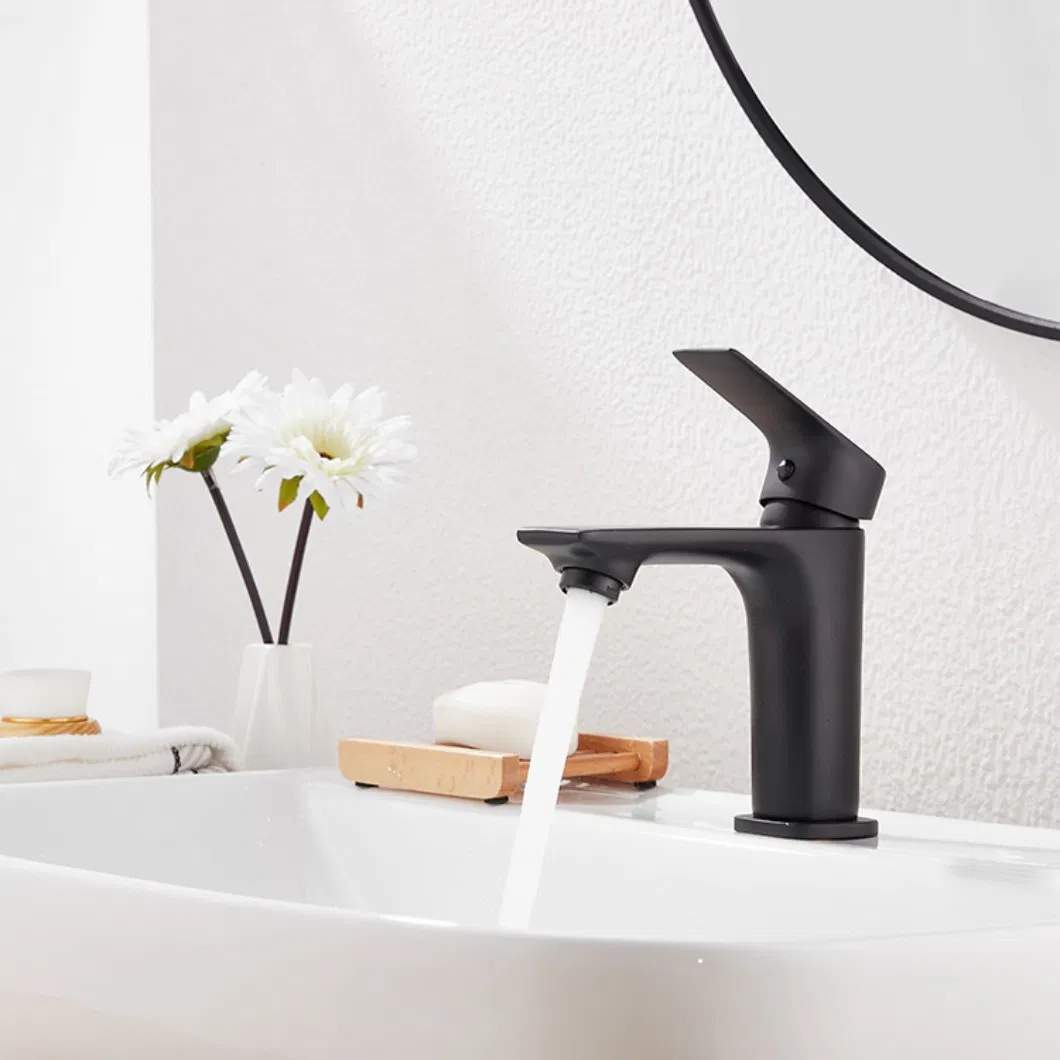 Huadiao Contemporary Luxury Black Matte Basin Mixer Lavatory Faucet Tap