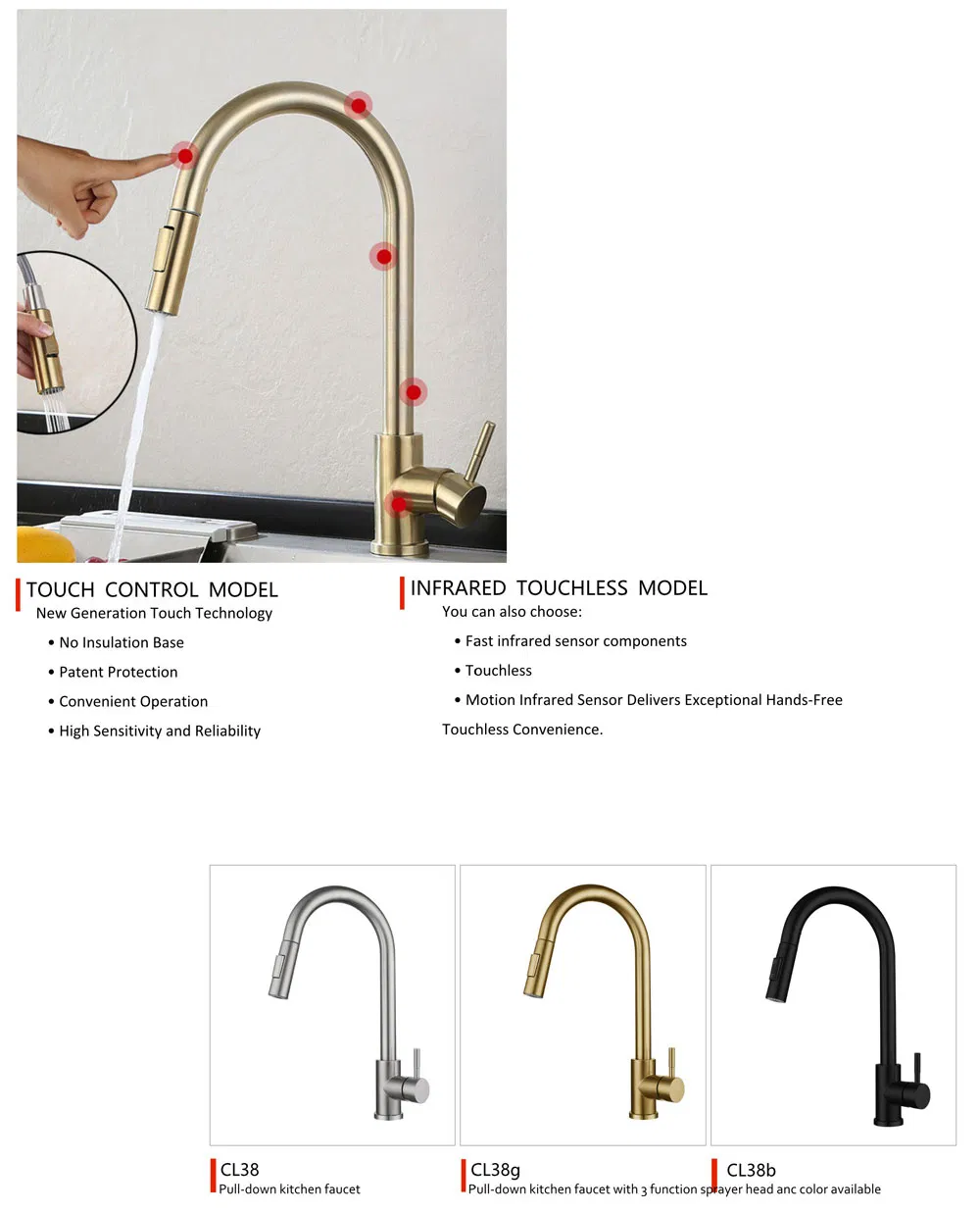Infrared Sensor Kitchen Faucet Water Tap Mixer Stainless Steel Kitchen Sink Tap with Pull-out Spray Head