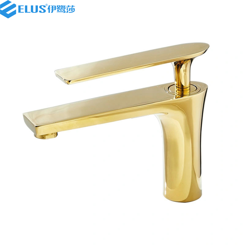 Single Hole Washroom Deck Mounted Hot and Cold Wash Basin Golden Mixer