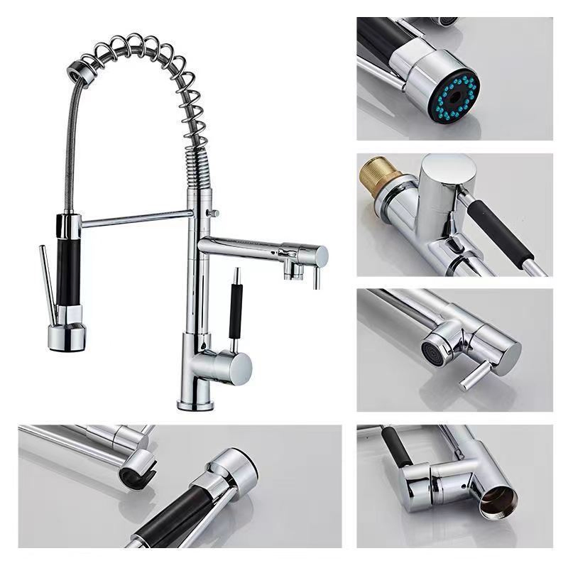 Stainless Steel Silver/Matte Black/Golden Faucet Kitchen 360 Rotation Spring Faucet Multi-Function Pull out Faucet