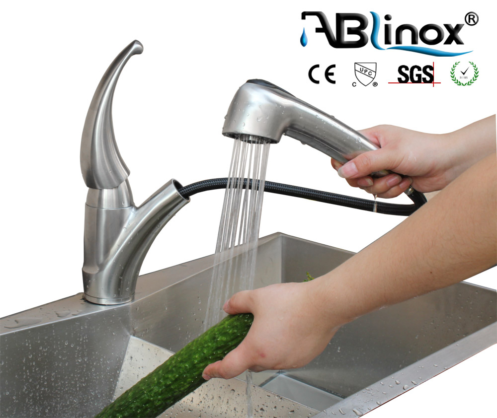 Deck Mounted Stainless Steel Pull out Sprayer Basin Mixer