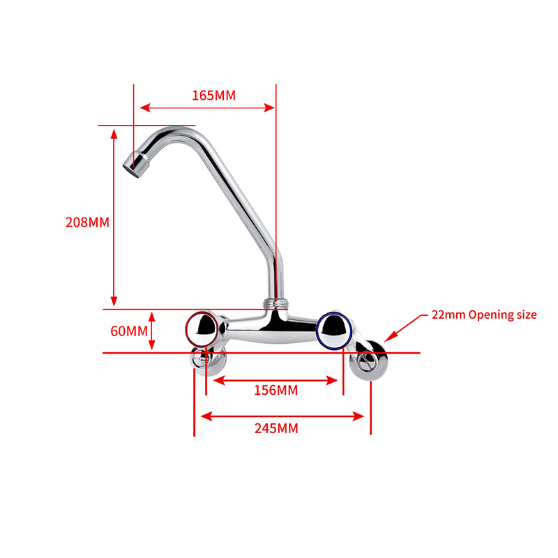 Plumbing Bridge Brass 8-Inch Set Two-Hole Wall-Mounted Kitchen/Lavatory/Bathroom Spout Pot Filler Faucet with Blade Handles