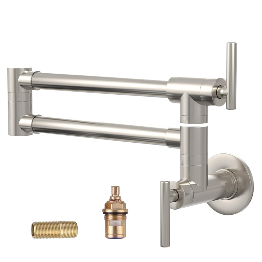 Foldable Wall Mount Pot Filler Tap Black Brass Swivel Arm Kitchen Faucet for Hotel