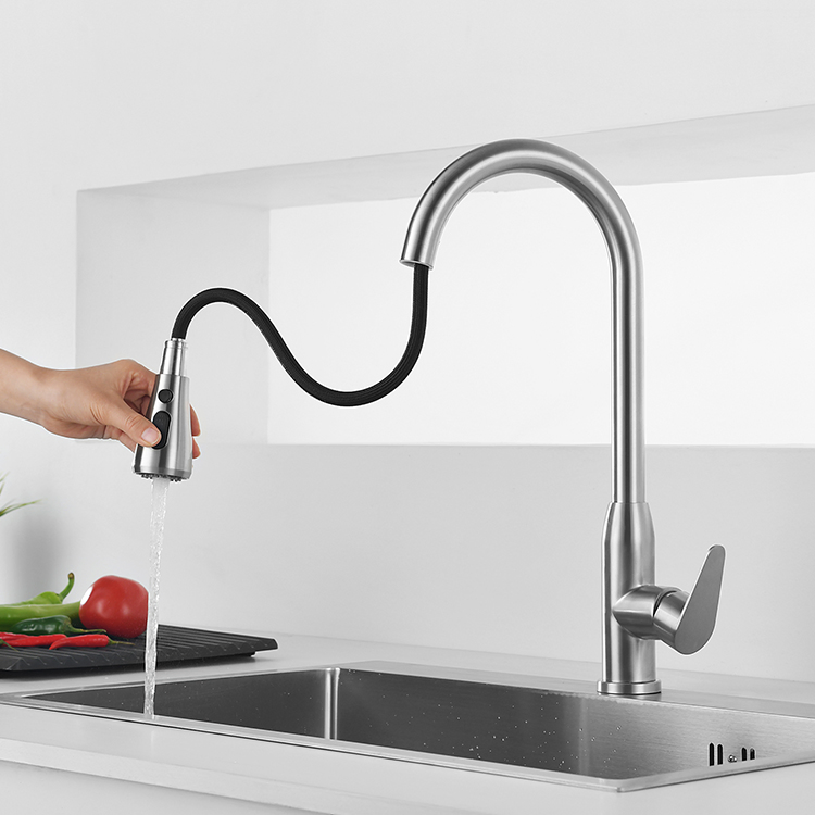 Sanipro Rotatable SUS304 Hot Cold Water Mixer Faucets Brushed Nickel Stainless Steel Pull out Tap for Kitchen Sink
