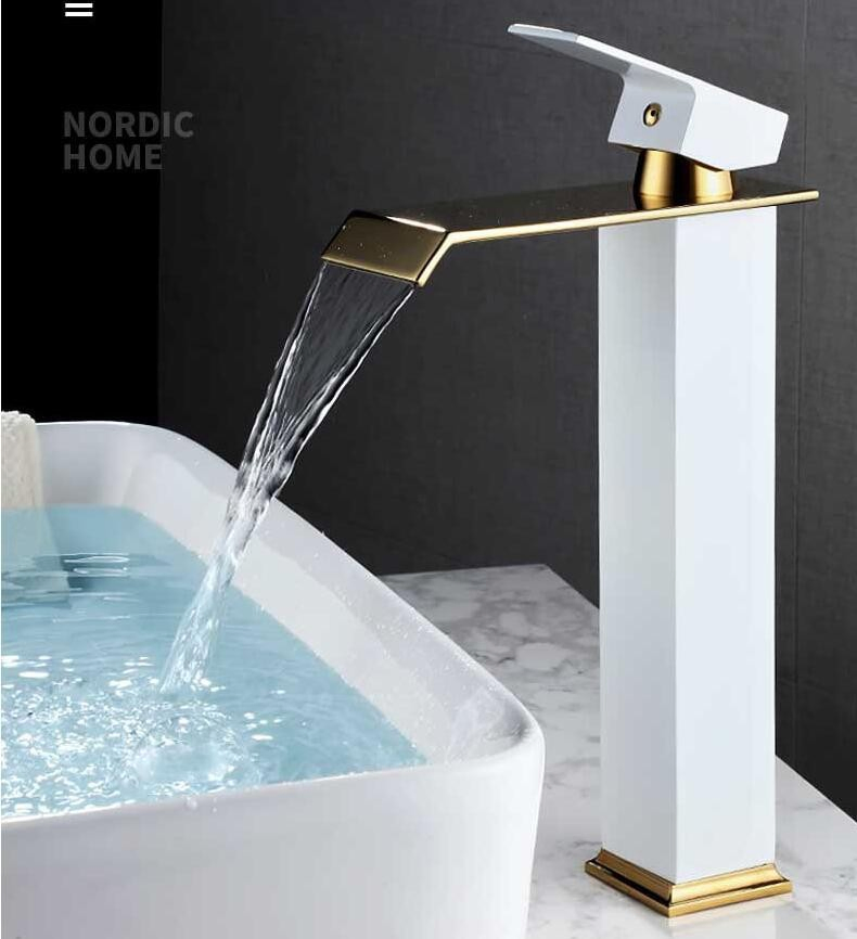 High Quality Matte Black Plated Brass Bathroom Mixer Tap Waterfall Basin Faucet
