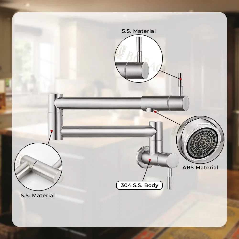 New Arrival Stainless Steel Wall Mounted Folding Pot Filler Kitchen Faucet