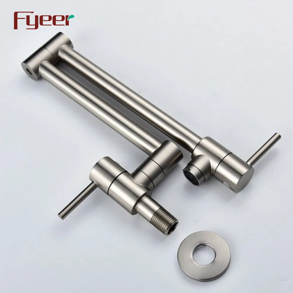 Fyeer Brush Nickle Wall Mounted Folding Kitchen Pot Filler Faucet with Double Joint Swing Arm