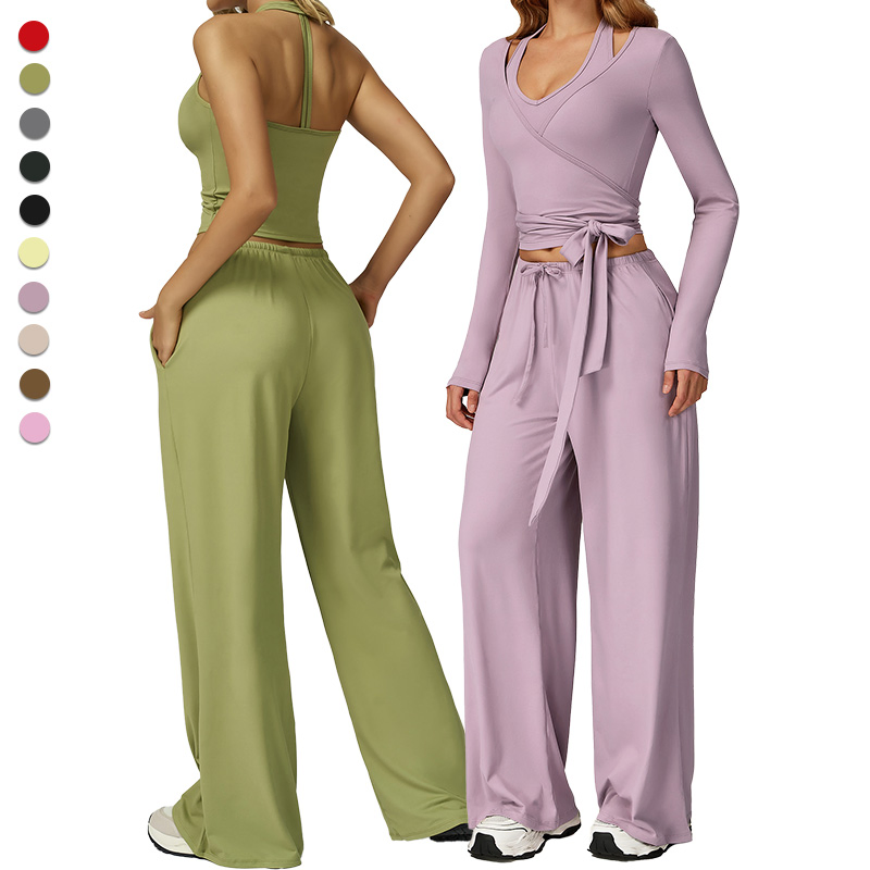 مجموعة يوغا سريعة التجفيف بحمالة ظهر جميلة من المصنع بالجملة 90%Polyester/10%Spandex مجموعة رياضية عصرية ملابس لياقة بدنية للجري غير رسمية