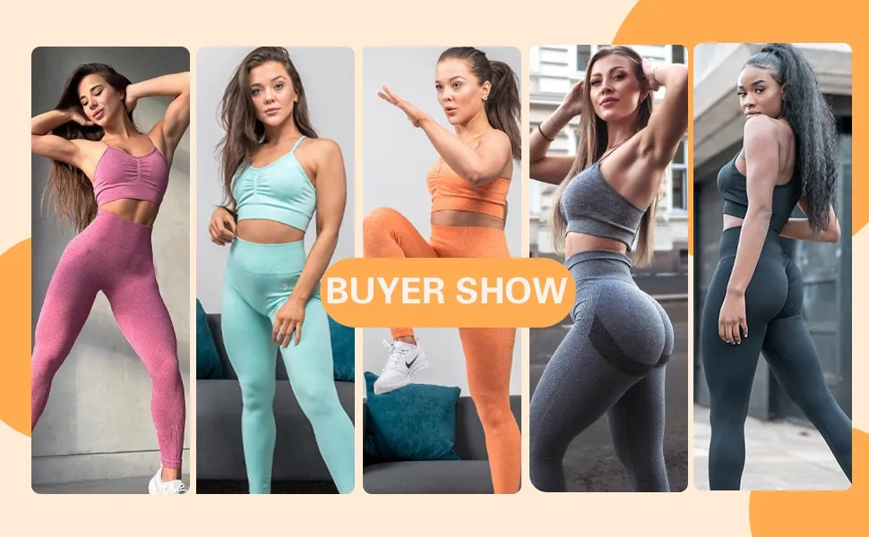 2 مجموعة تمارين بدون خياطة تضم ليجنغ وصدريات رياضية مبطنة ومرنة