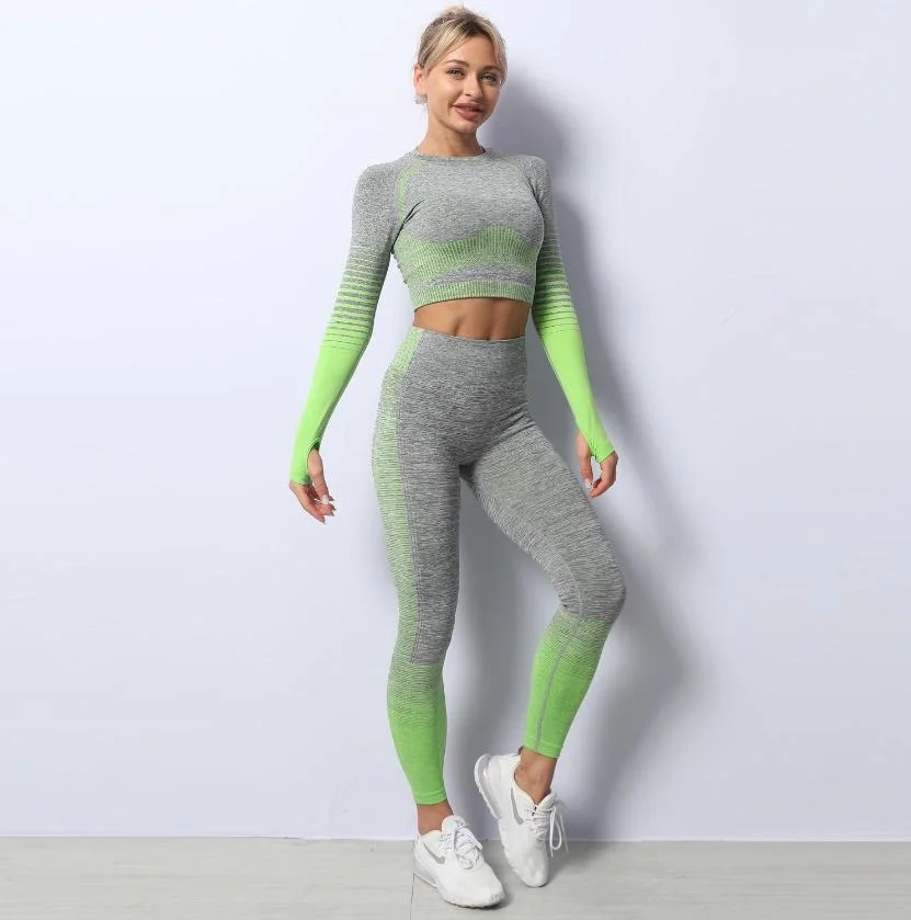 سيدات 2PCS بدلات رياضية نسائية مثيرة ساخنة ملابس صالة رياضية كمال الأجسام ملابس رياضية بدلات مريحة حمالة صدر رياضية سلسة بلوزة بأكمام طويلة شورتات رياضية ليغينغ للتمارين اليوغا