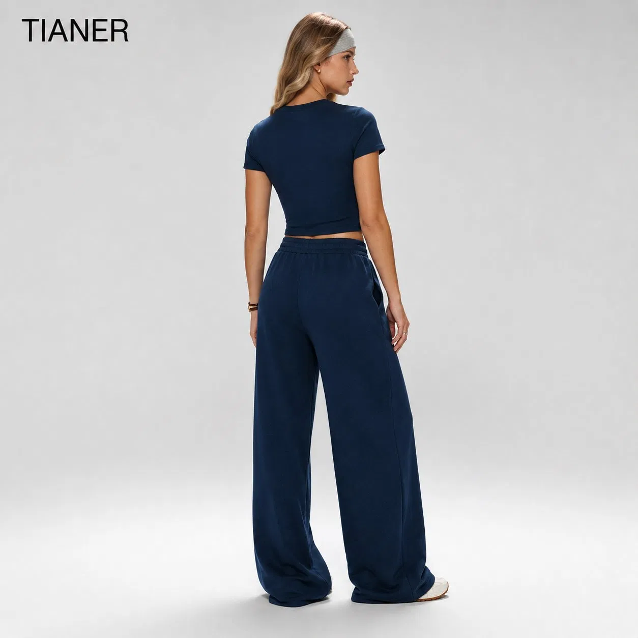 Women's Sportswear Yoga Wear OEM Custom Yoga Wear Yoga Attire Short Sleeve Top Wide Leg Pants Set Fitness Workout Casual Activewear