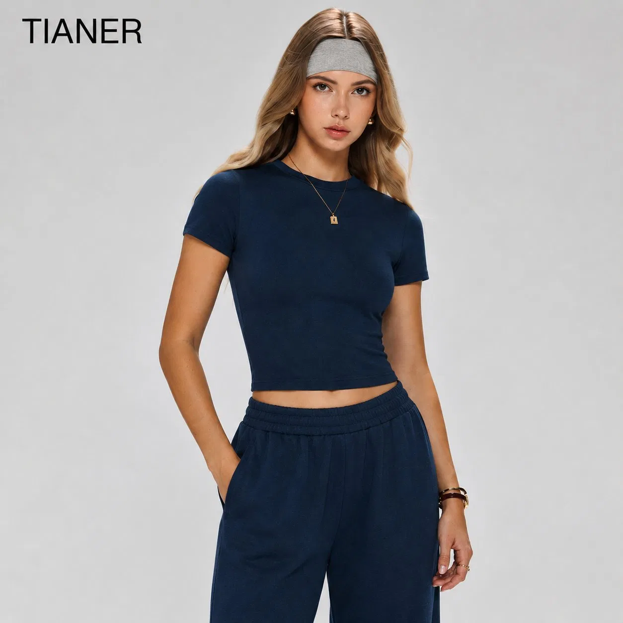 Women's Sportswear Yoga Wear OEM Custom Yoga Wear Yoga Attire Short Sleeve Top Wide Leg Pants Set Fitness Workout Casual Activewear