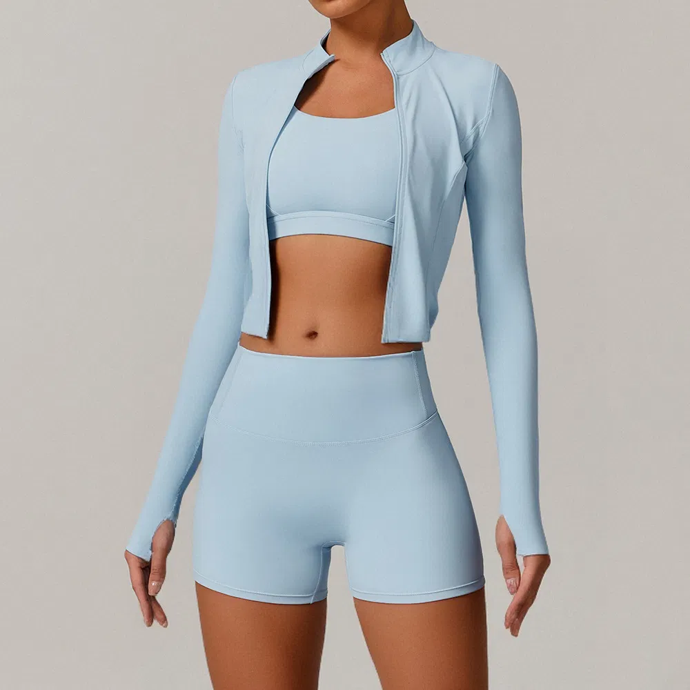 ملابس رياضية خارجية للنساء مجموعة 4PCS شورتات سريعة الجفاف للجري توب قصير سترة مضادة للصدمات ليغينغز عالية الخصر حمالة صدر رياضية