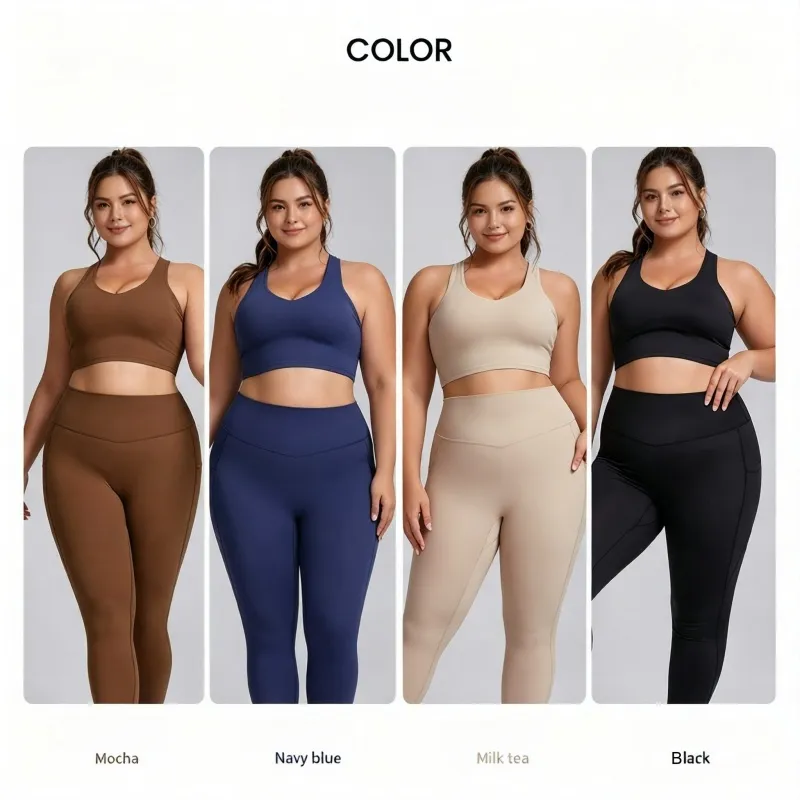 ملابس رياضية للنساء ذات الحجم الكبير، حمالة صدر يوغا، ليغينغ بجيب، ملابس رياضية، مجموعة رياضية، جملة من الصين