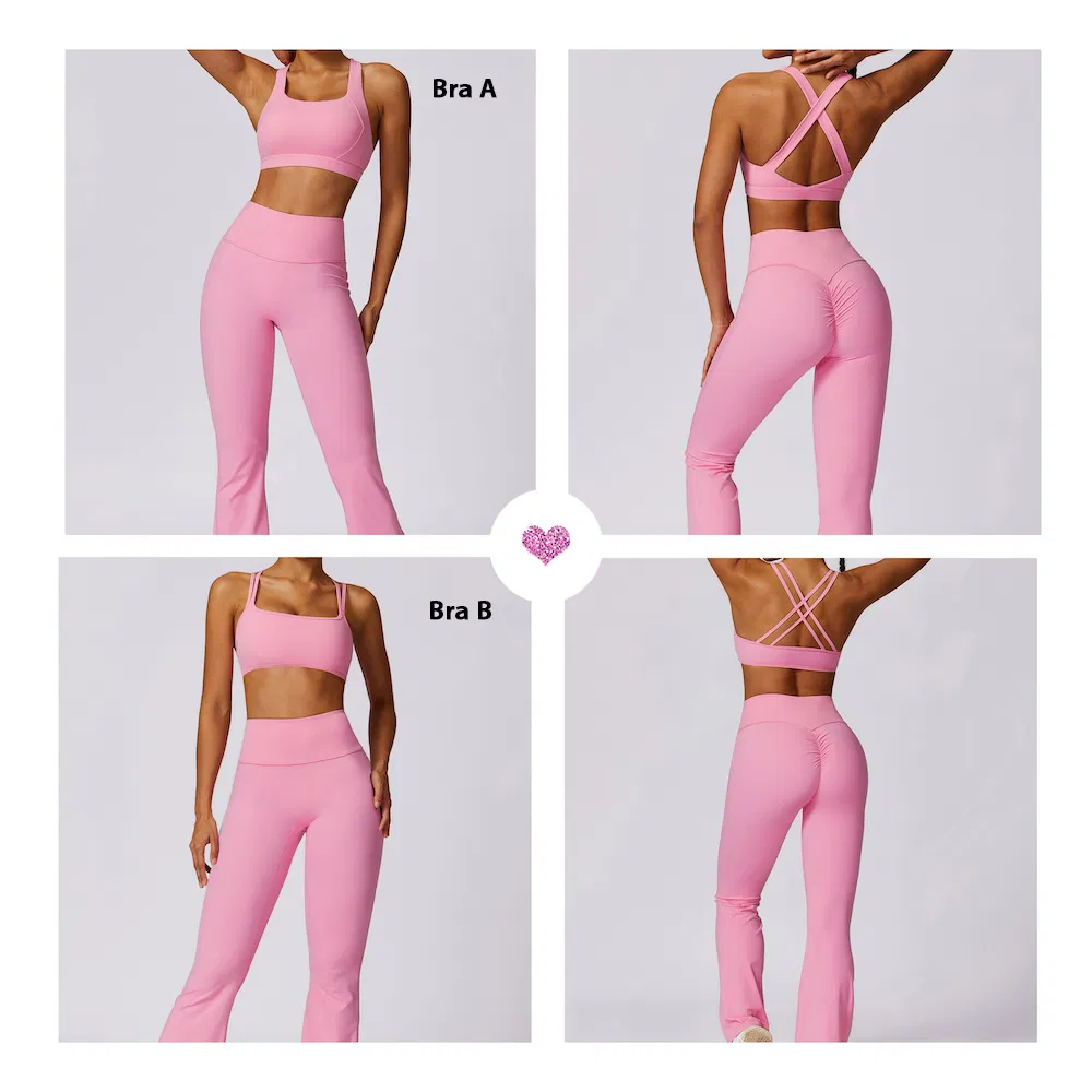 مصنع دونغقوان بالجملة 5PCS مجموعة ملابس رياضية فاخرة للنساء، 2 حمالة صدر رياضية + شورتات يوغا + ليغينغز يوغا + بنطلونات واسعة ملابس رياضية مثيرة