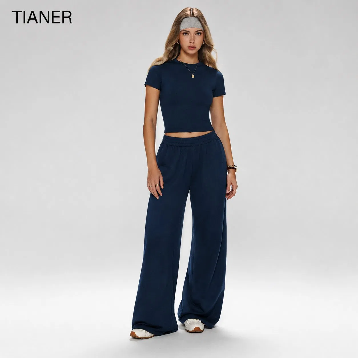 Women's Sportswear Yoga Wear OEM Custom Yoga Wear Yoga Attire Short Sleeve Top Wide Leg Pants Set Fitness Workout Casual Activewear