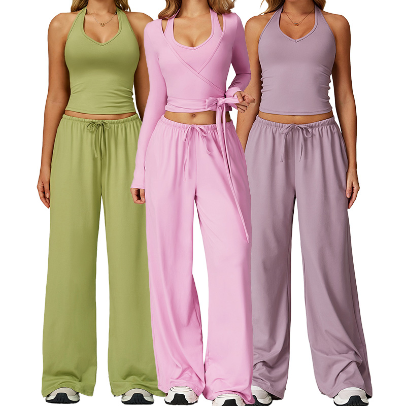 مجموعة يوغا سريعة التجفيف بحمالة ظهر جميلة من المصنع بالجملة 90%Polyester/10%Spandex مجموعة رياضية عصرية ملابس لياقة بدنية للجري غير رسمية