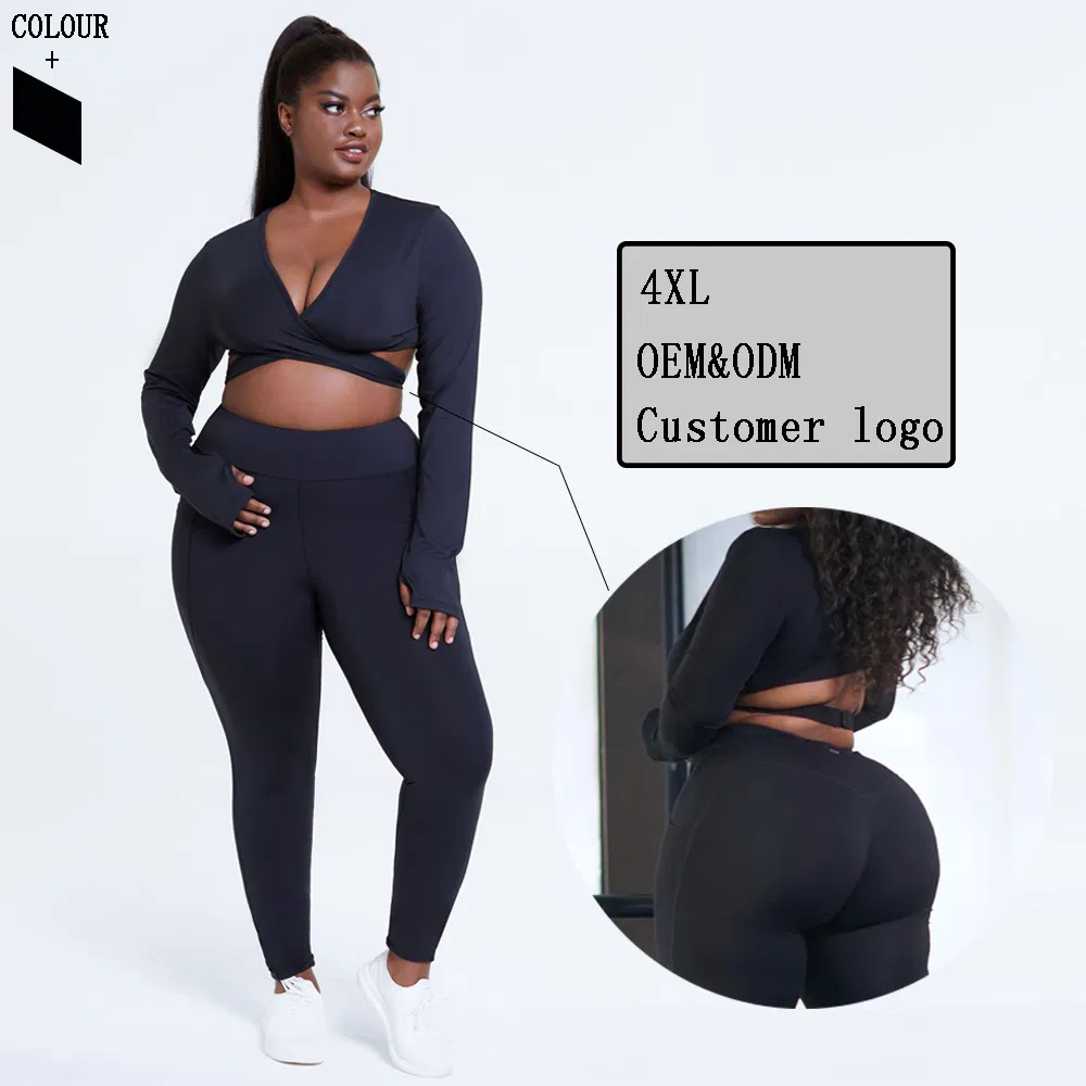 ملابس لياقة بدنية ويوغا 4XL بلوزة طويلة الأكمام مجموعة سويت - ملابس نشطة بحجم زائد لمجموعات التمرين في صالة الألعاب الرياضية للنساء