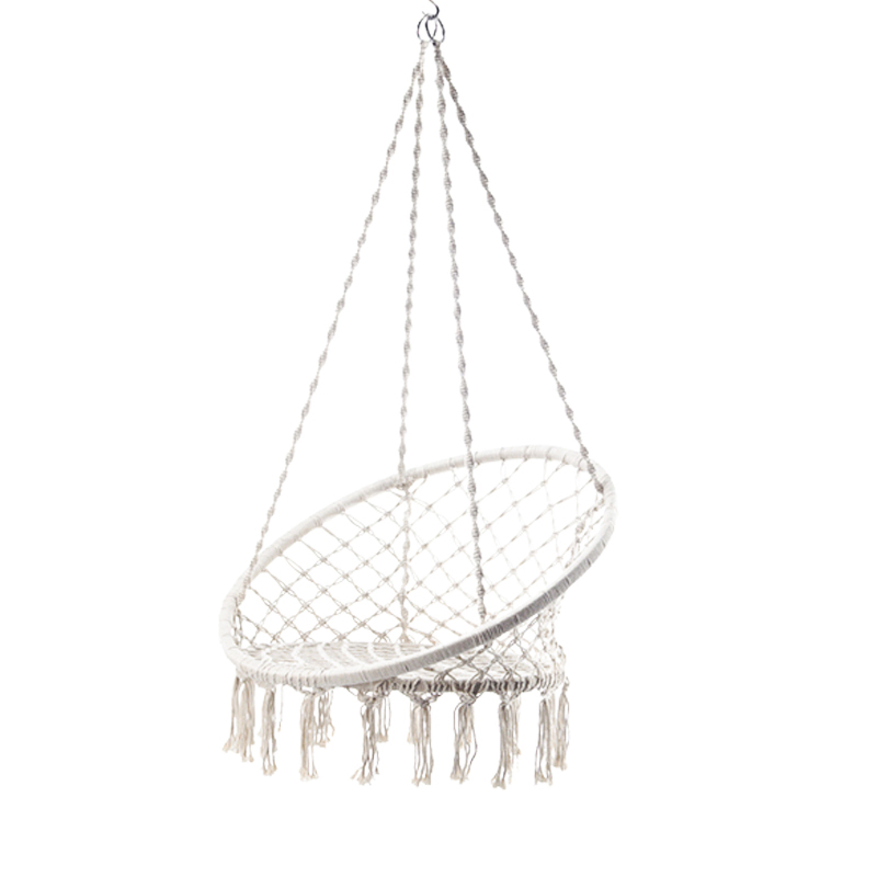 Outdoor Patio Cream Macrame Double Hanging Hammock Swing Chair