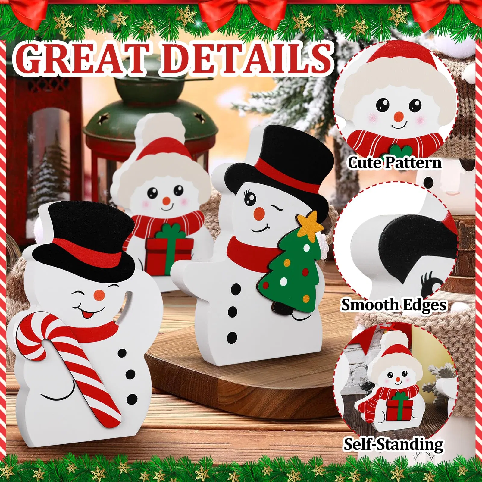Cute Snowman Winter Decorations Christmas Wooden Tiered Tray Decoration