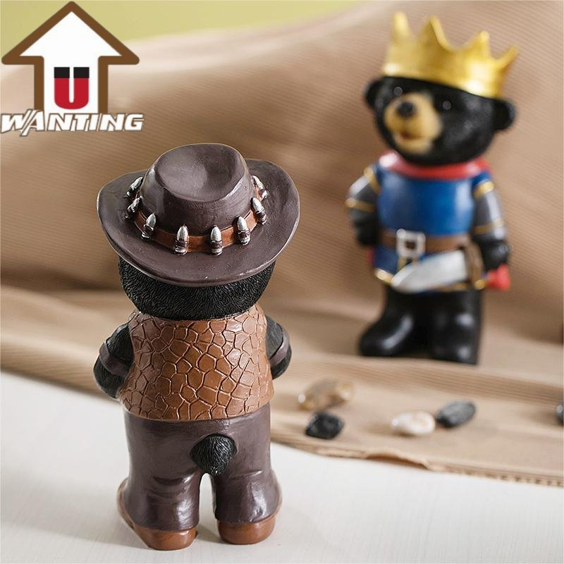 Personality Creative Art of Lady Liberty Bear Cartoon Style Resin Home Ornaments
