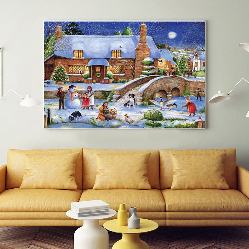 DIY OEM/ODM Full Drill Christmas Scenery Cross Stitch Embroidery Kits Art