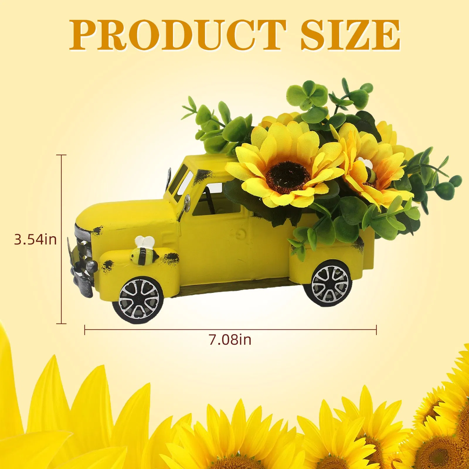 Yellow Metal Tabletop Truck Tiered Tray Vintage Sunflower Decor