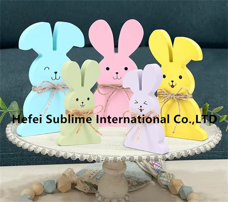 Easter Bunny Table Wooden Sign Spring Rabbit Shape Wood Tabletop Decoration Tiered Tray Bunny Table Decor Farmhouse Tabletop Decor Finished Wood Rabbit Cutout