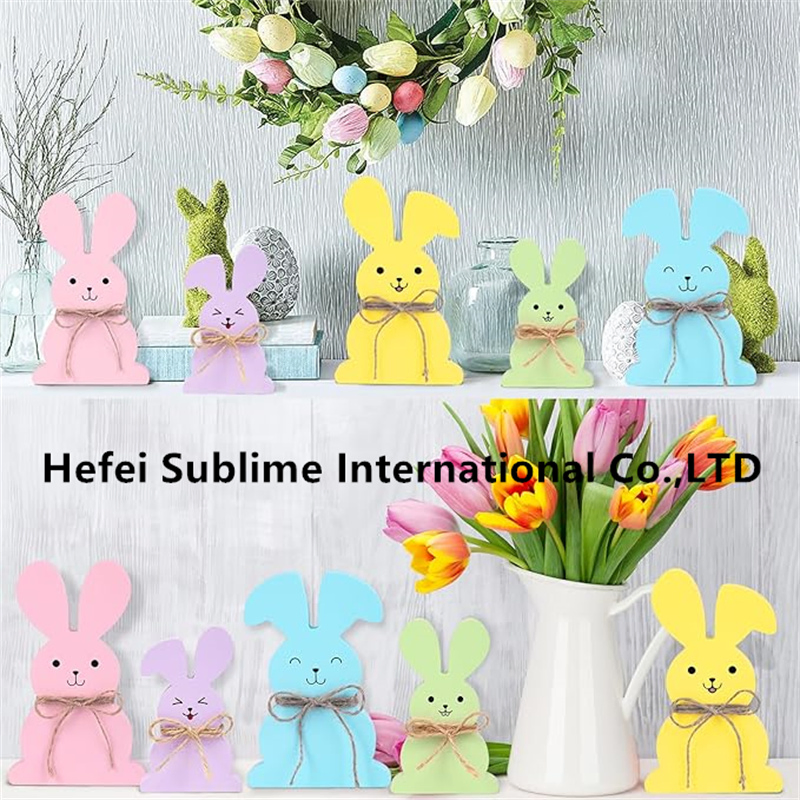 5PCS Easter Bunny Decorations for The Home, Table Decorations Wooden Spring Signs for Home, Wood Rabbit Tiered Tray/Mantal Dé Cor for Farmhouse