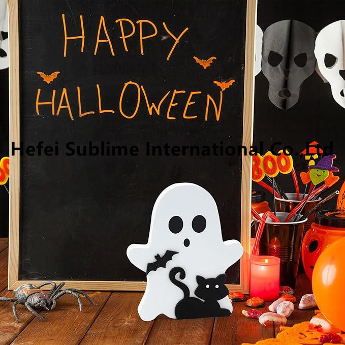 Cute Ghost Halloween Decorations Wooden Tiered Tray Decor Table Sign Halloween Decor Wooden Ghost Sign