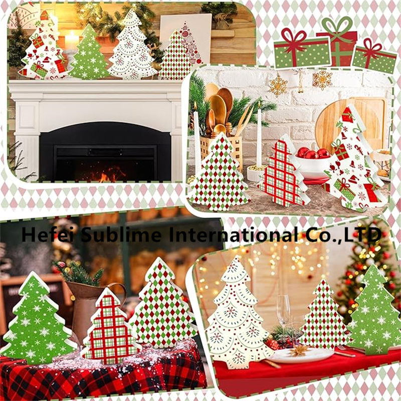 Christmas Huwena 5 PCS Table Decoration Wooden Christmas Tree Tiered Tray