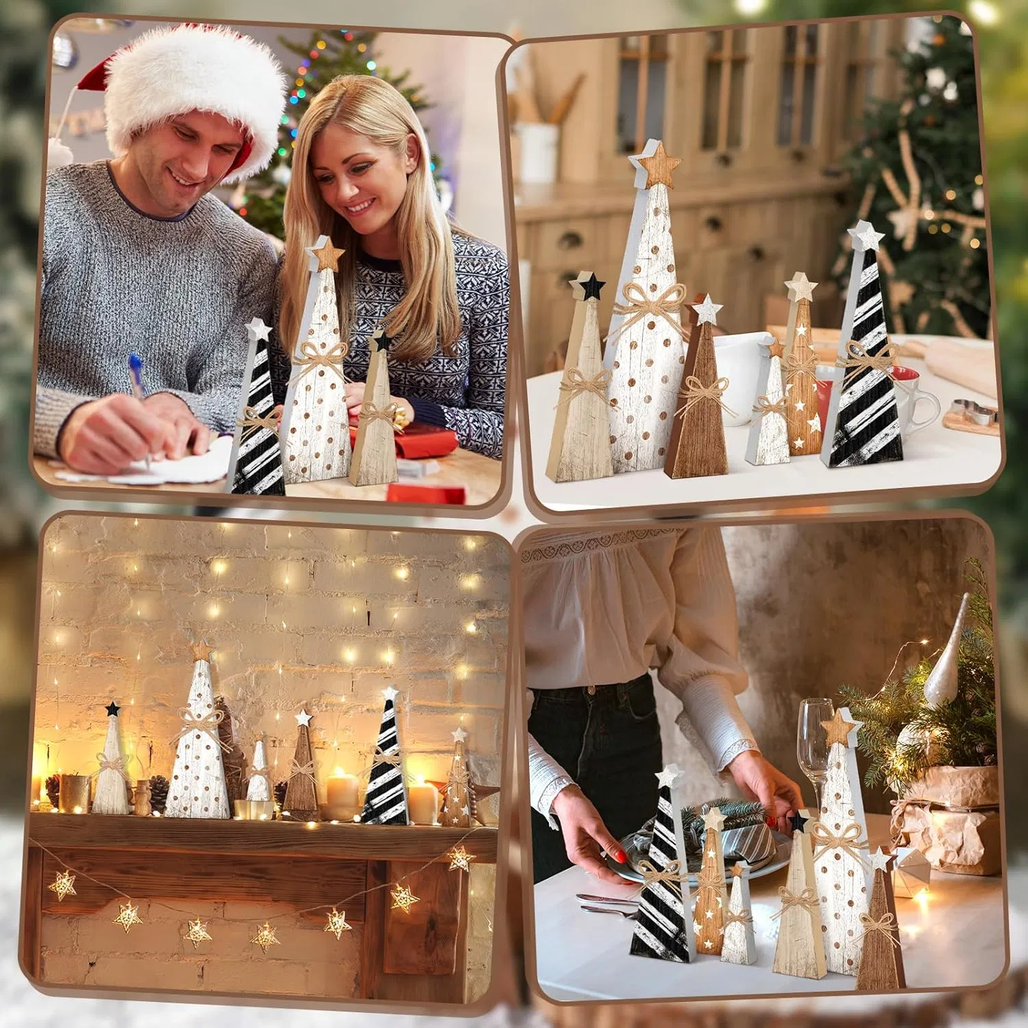 6 PCS Wooden Christmas Tree Sign Ornaments, Christmas Decorations, Xmas Gifts