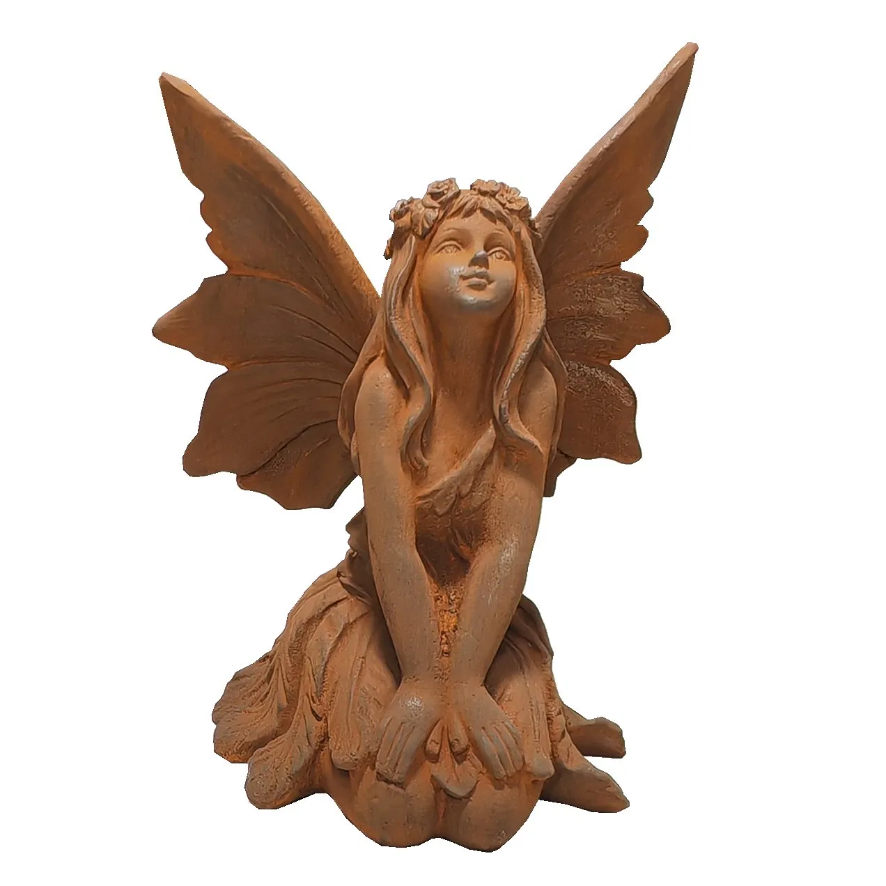 Forged Cast Iron Rusty Finish Angel Wings Housewarming Statue