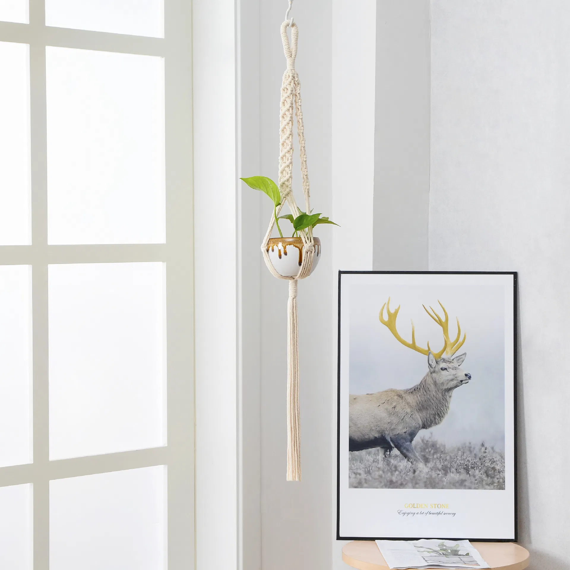 Hot Sale Handmade Macrame Plant Hanger Pot Hanger Pot Tray Indoor Plant Hanging for Home Gift and Decoration