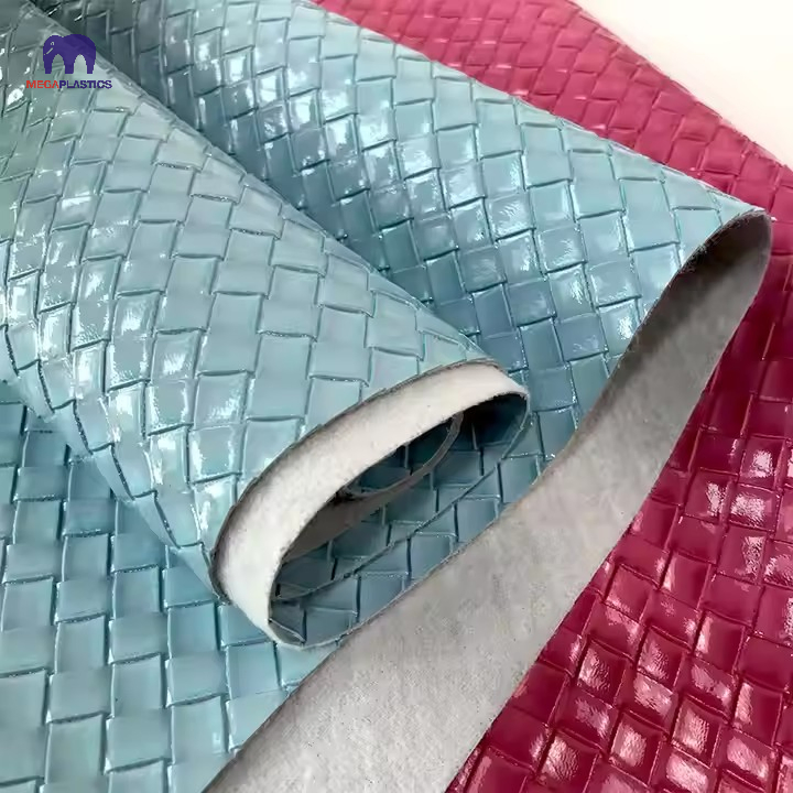Designer Knit Pattern Weave Textured Vinyl Fabric Material Artificial Faux Synthetic PVC Leather for Bags and Handbags Crafting