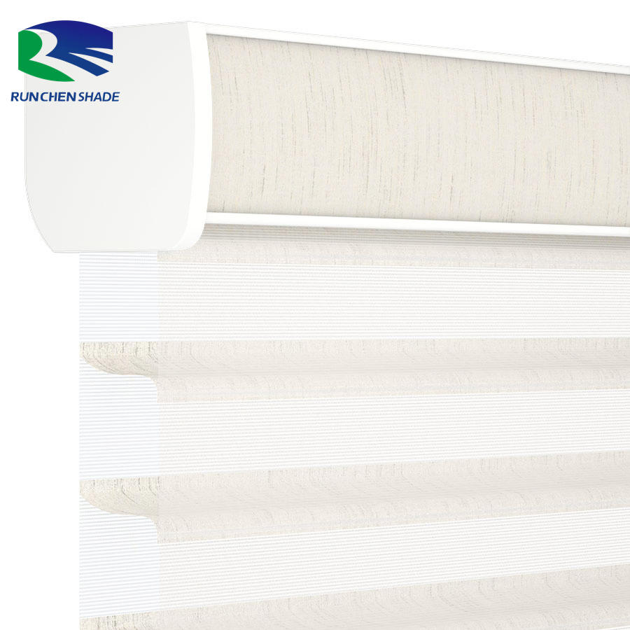 Voice Control Smart White Motorized Shangrila Sheer Shades Triple Window Blind