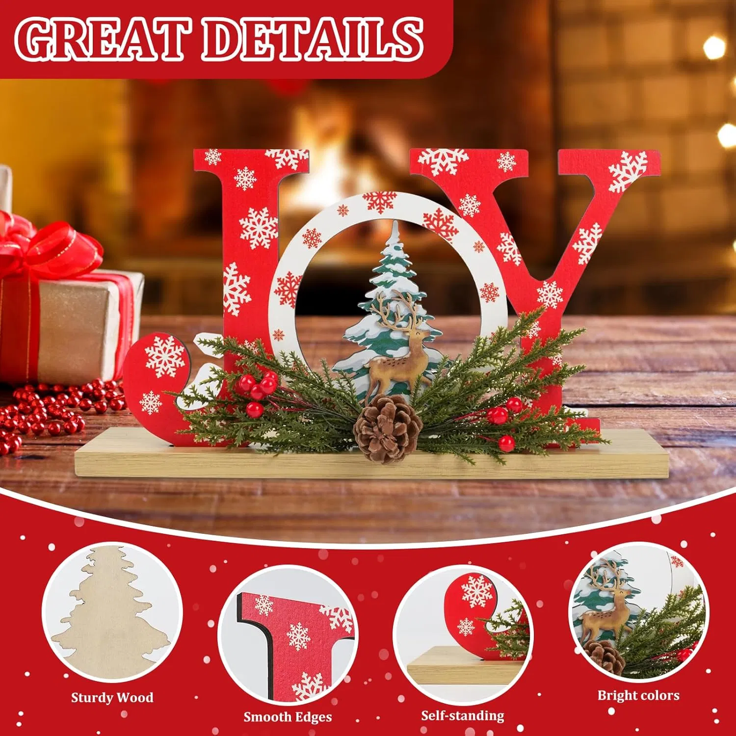 Joyful Wooden Tiered Tray for Holiday Home Decor