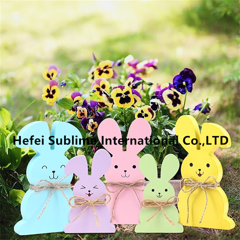 Easter Bunny Table Wooden Sign Spring Rabbit Shape Wood Tabletop Decoration Tiered Tray Bunny Table Decor Farmhouse Tabletop Decor Finished Wood Rabbit Cutout