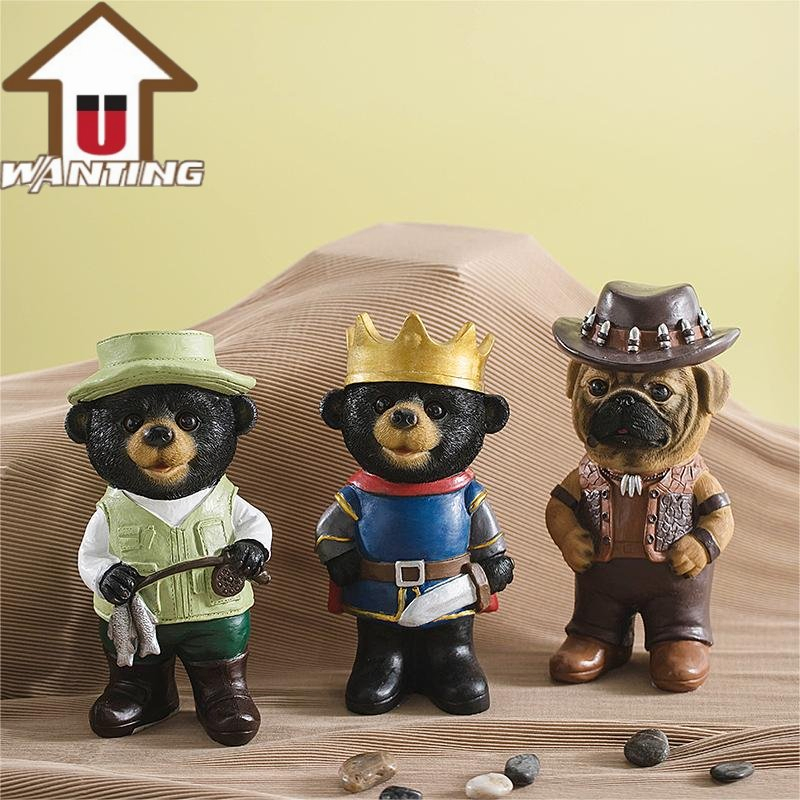 Personality Creative Art of Lady Liberty Bear Cartoon Style Resin Home Ornaments