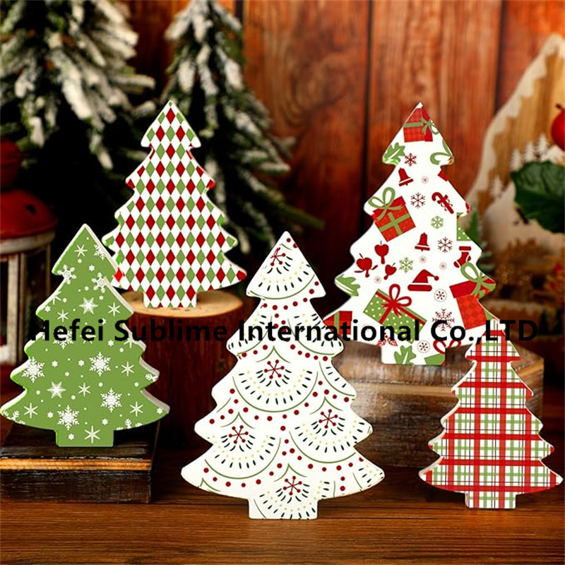 Christmas Huwena 5 PCS Table Decoration Wooden Christmas Tree Tiered Tray
