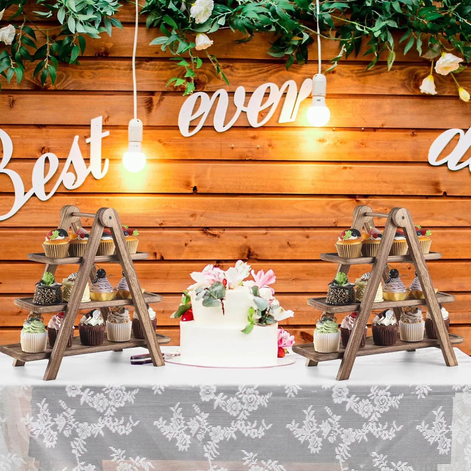 Wood Serving Tray Three Tiered Cupcake Stand Rustic Tray Wooden Farmhouse Decor