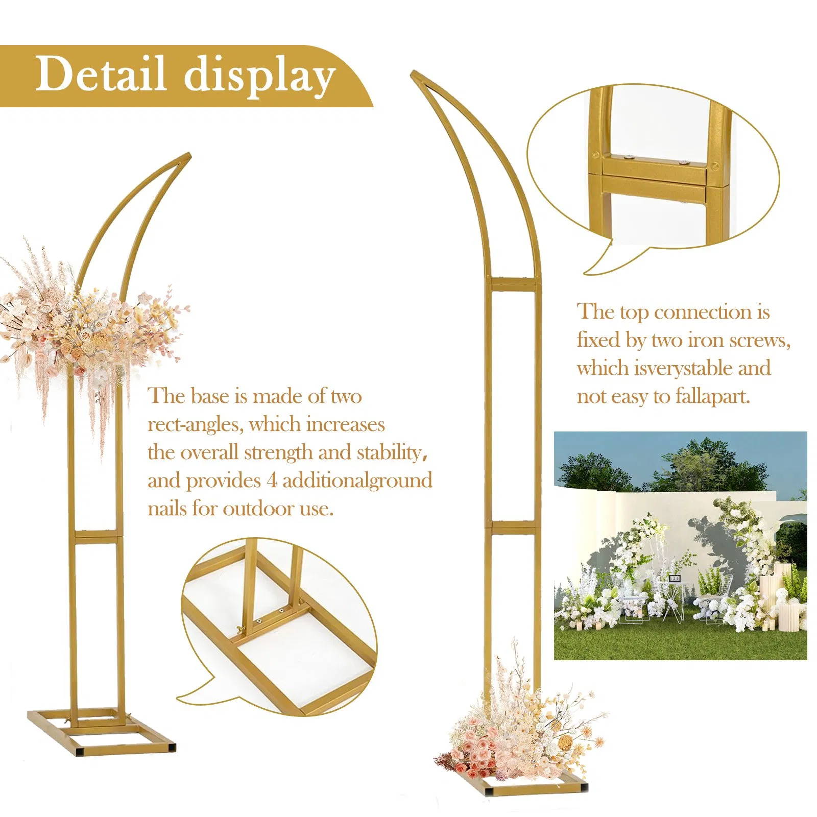 Set of 2 Curved Large Gold Metal Wedding Arch Backdrop Stand for Ceremony and Party, Balloon Arch Stand for Birthday Party Baby Shower Anniversary Celebration I