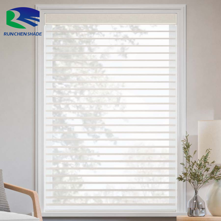 Voice Control Smart White Motorized Shangrila Sheer Shades Triple Window Blind
