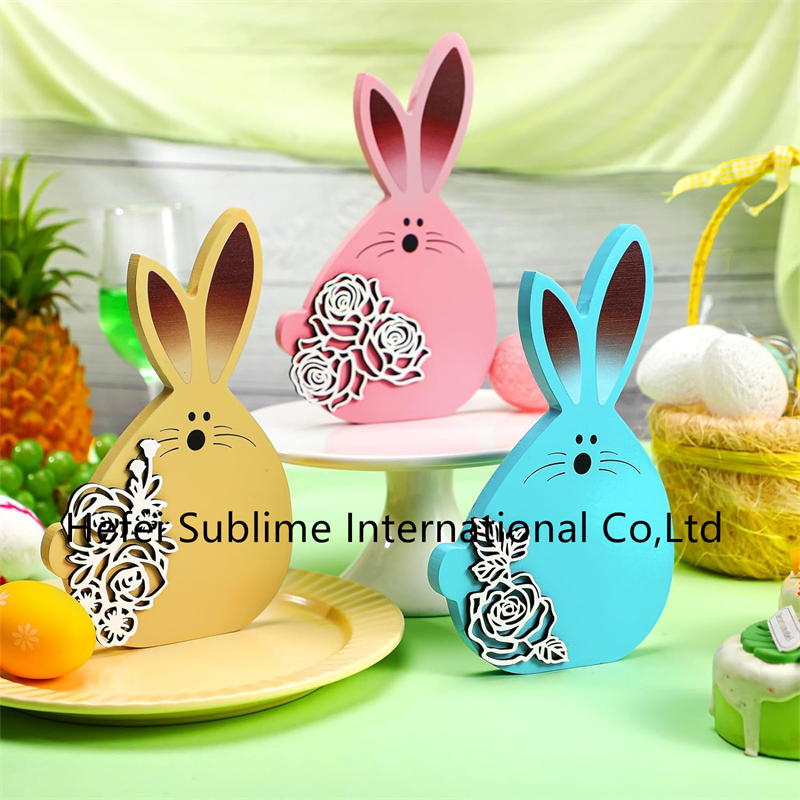 3 Pieces Easter Decorations for The Home Wooden Bunny Decor